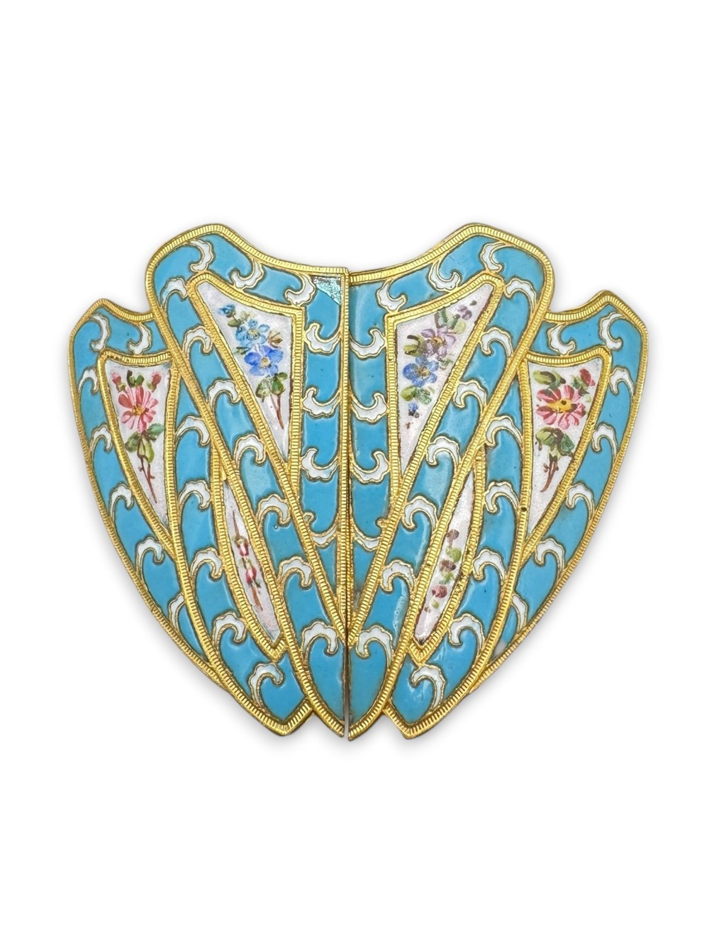 Vintage Large Art Nouveau Blue Guilloché Enamel & Floral Sash/Belt Buckle